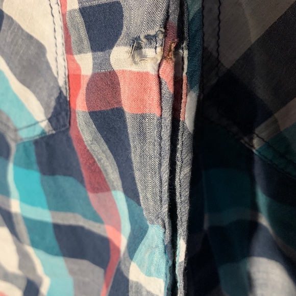 TRUE RELIGION Georgia Plaid Shirt Pearl Snap distressed elbow - Picture 8 of 11